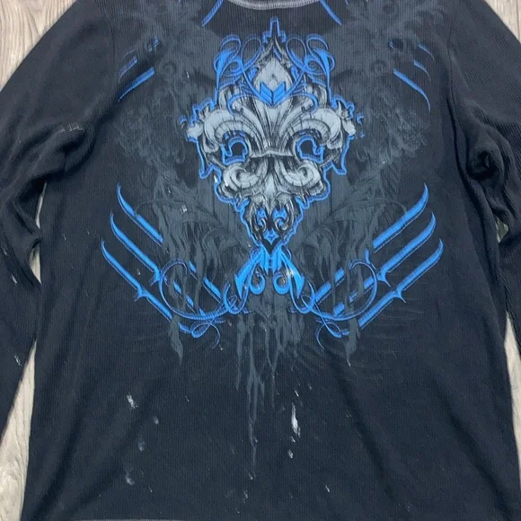 No Boundaries Black and Blue Long Sleeve Tee with paint stains size XL - Picture 2 of 10